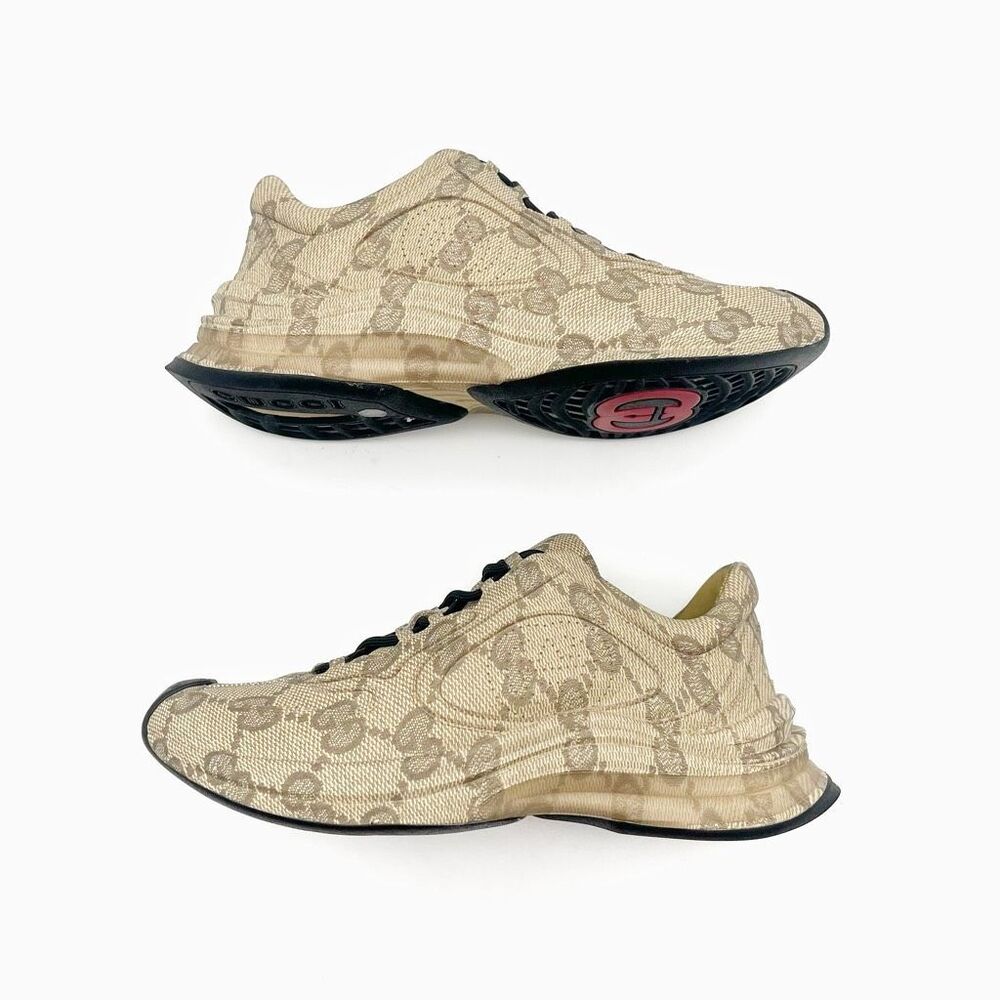 GUCCI Brown Run GG Logo Sneakers Size 39.5 US 9 Low Top Lace Up Monogram - Picture 8 of 14